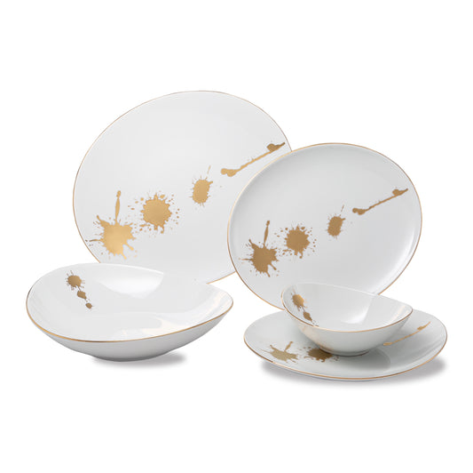 Loos Gold, White, 20 Pc Dinnerware Set